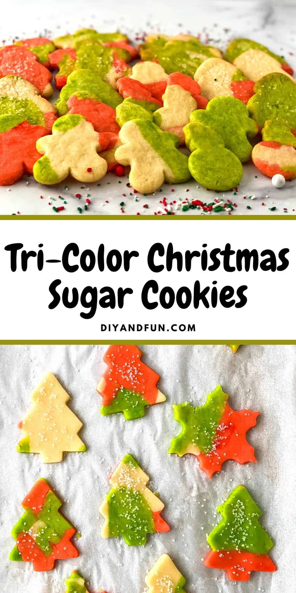 Tri Color Christmas Sugar Cookies, a simple recipe for colorful homemade holiday cookies that taste good too!