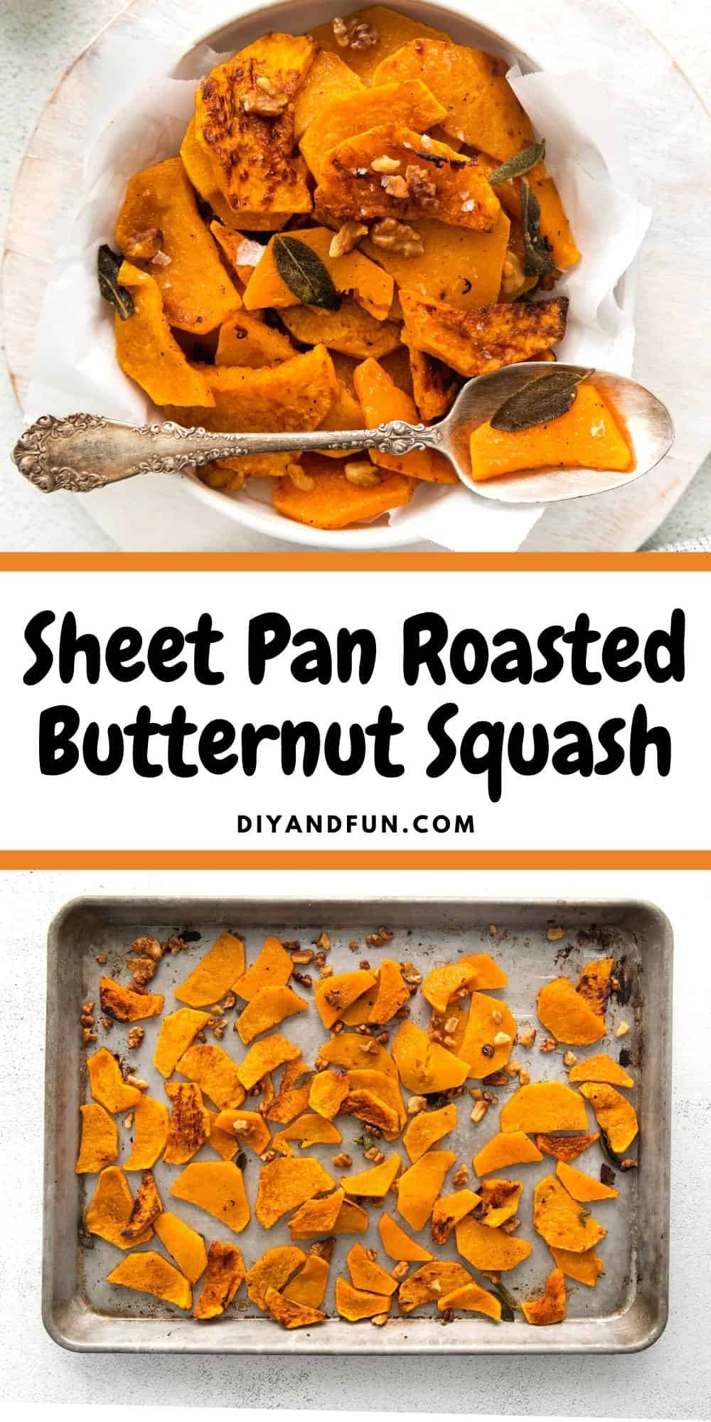 Sheet Pan Roasted Butternut Squash, a simple side dish recipe idea that is especially perfect for Thanksgiving and Christmas dinner.