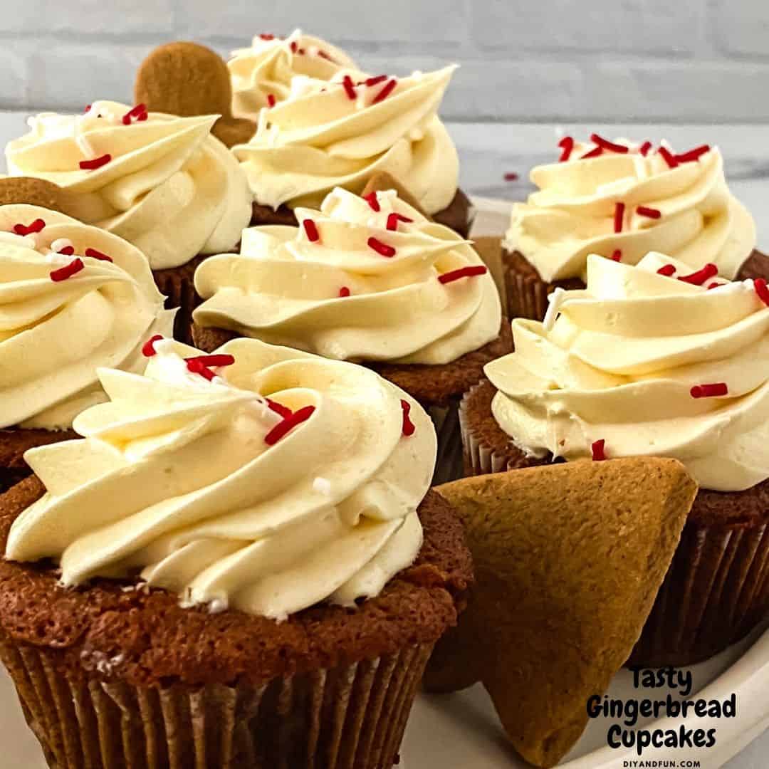 Frosted Gingerbread Cupcakes, a classic Christmas holiday baked cupcake dessert idea with a tasty frosting on top!
