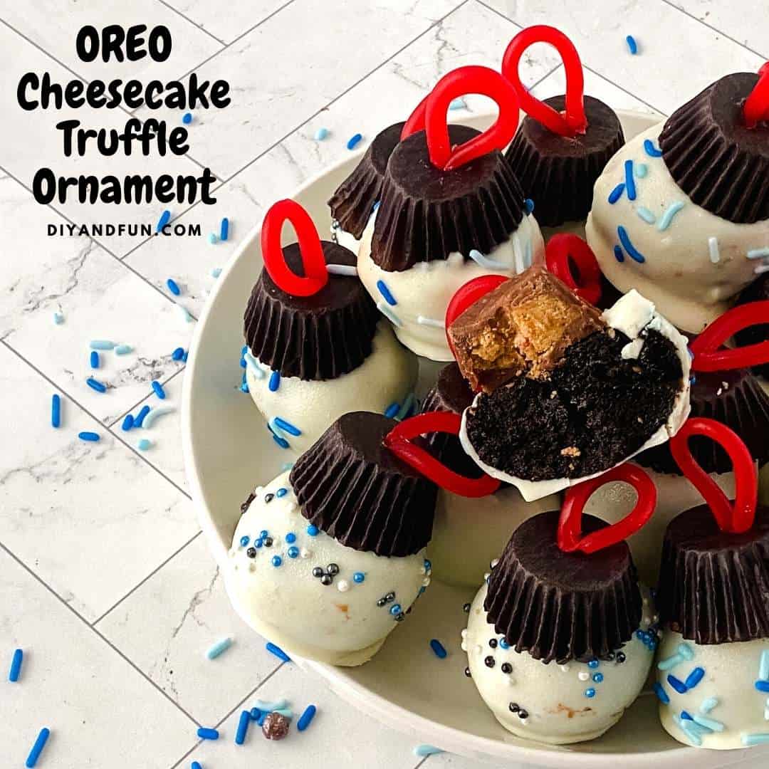 Oreo Cheesecake Truffle Ornament, an adorable and simple Christmas holiday recipe for truffles that look like ornaments.