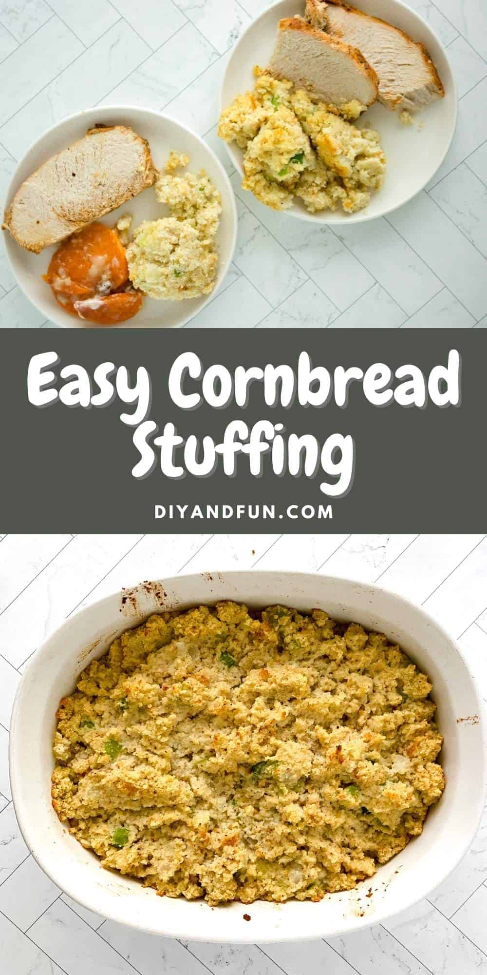 Easy Homemade Cornbread Stuffing, a classic Thanksgiving or Christmas southern inspired side dish recipe that tastes great!