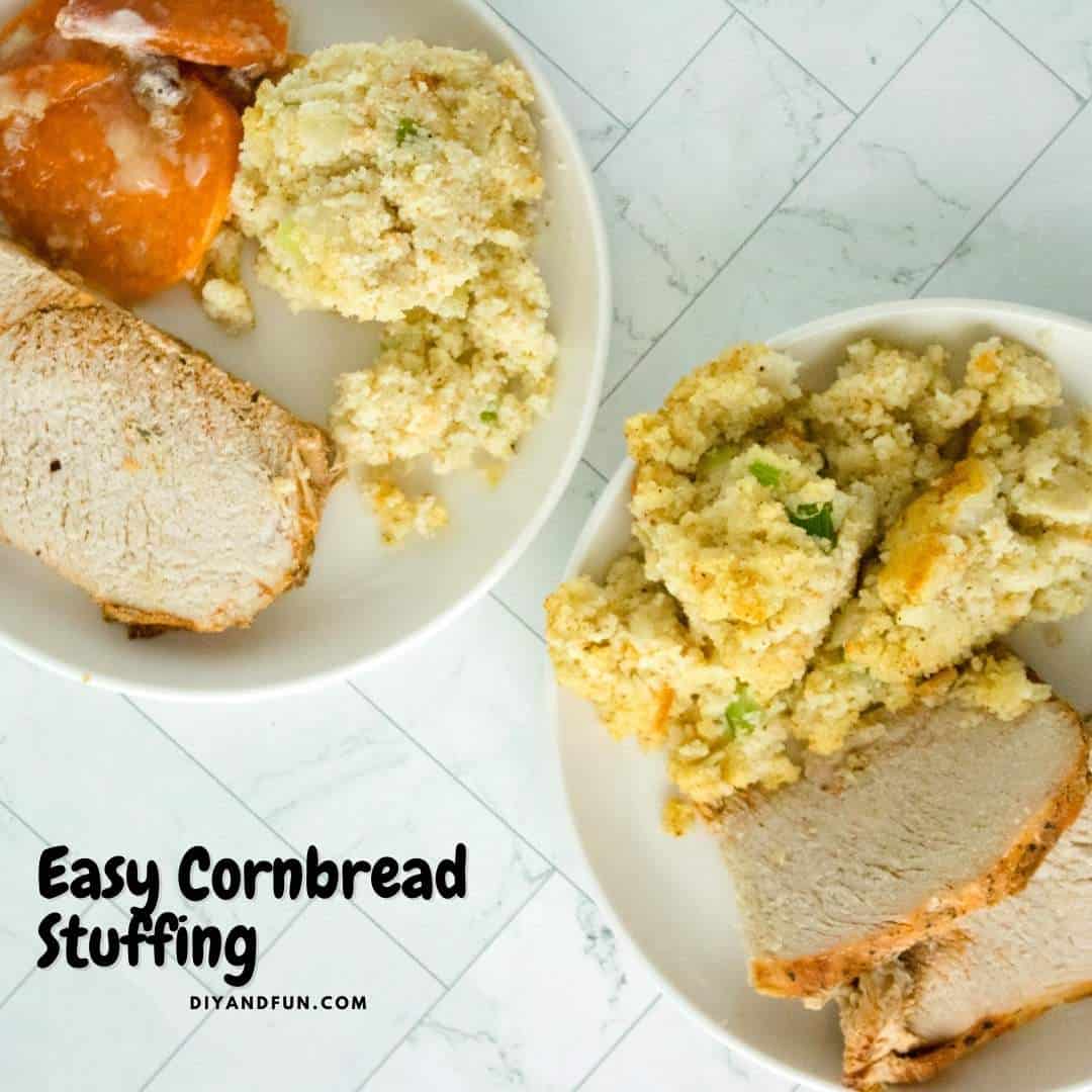 Easy Homemade Cornbread Stuffing, a classic Thanksgiving or Christmas southern inspired side dish recipe that tastes great!