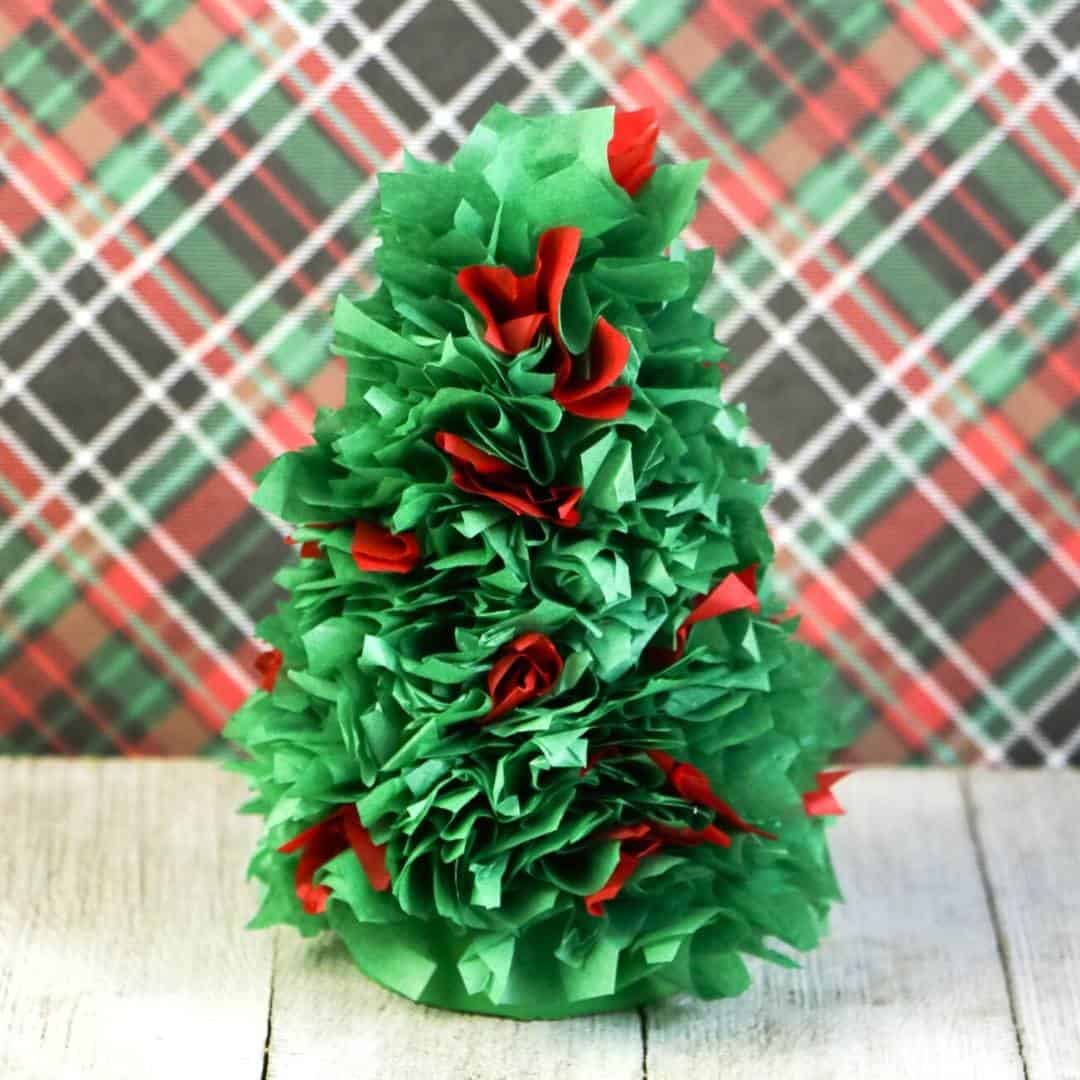 Tissue Paper Christmas Tree DIY, a simple Christmas Holiday DIY craft project for making a Christmas tree using tissue paper.