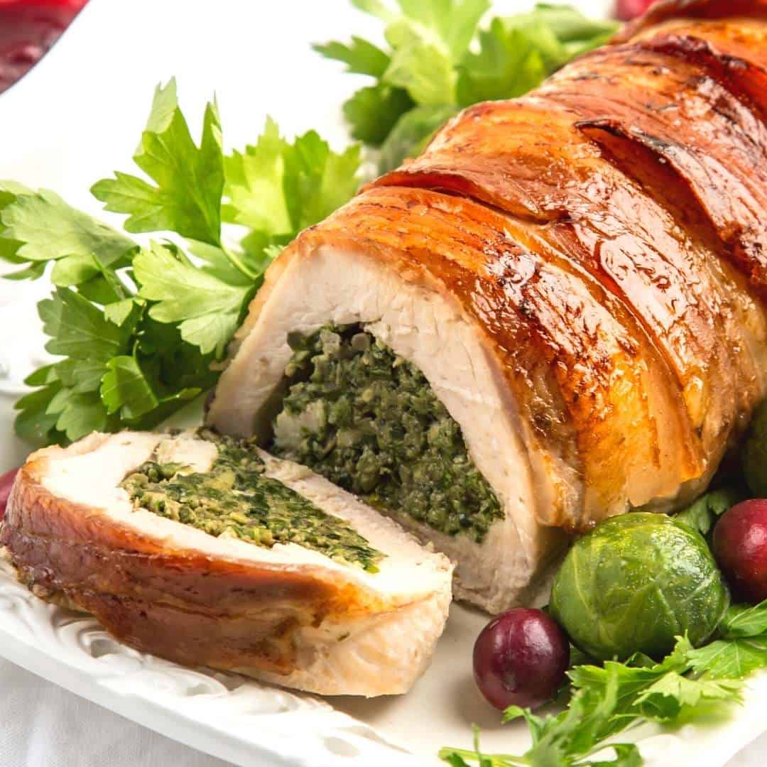 Spinach Stuffed Turkey Breast, a simple recipe idea for a homemade turkey roll that is especially perfect for Thanksgiving or Christmas.