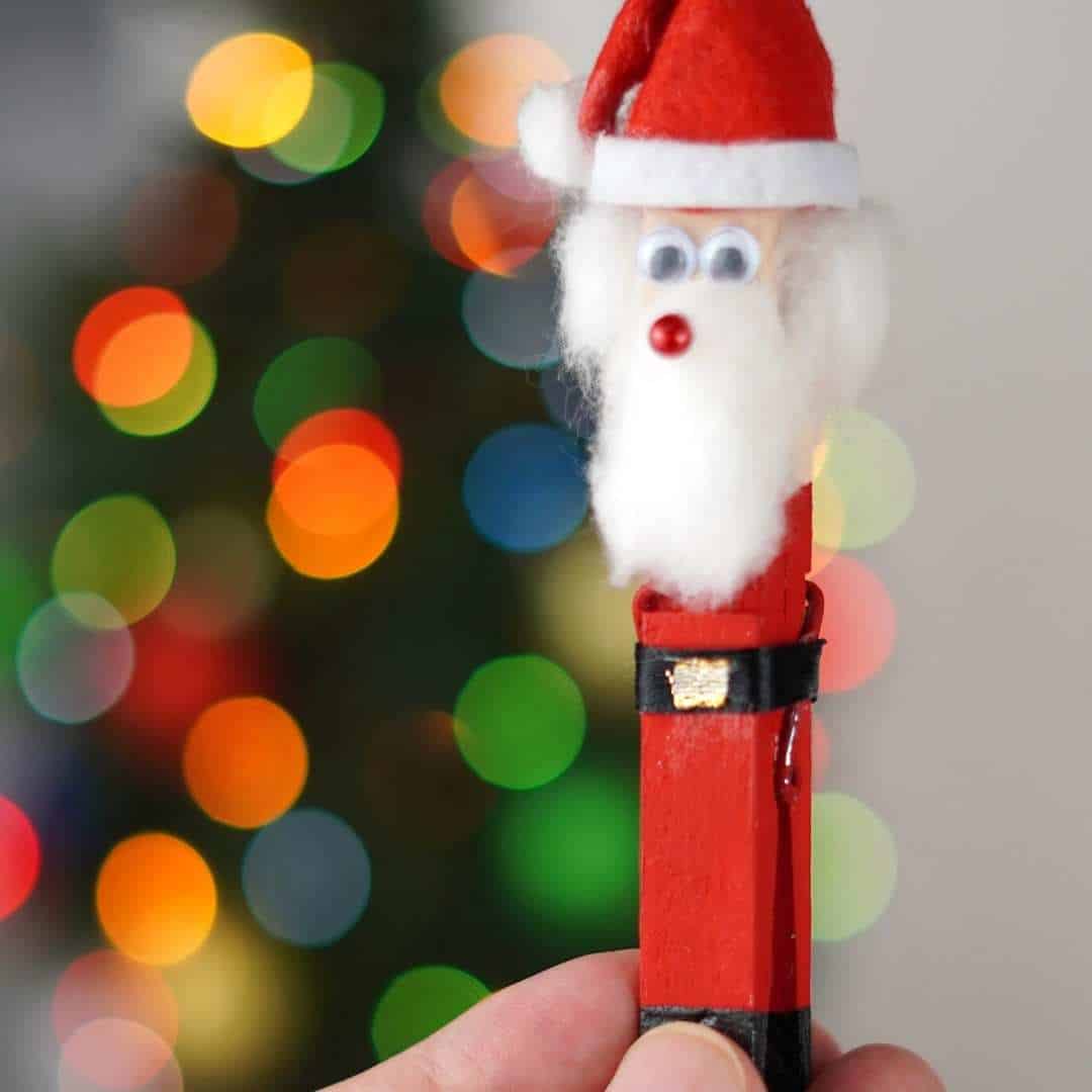 Easy Clothespin Santa DIY, a simple craft project for turning a clothespin into a Christmas ornament or decoration.