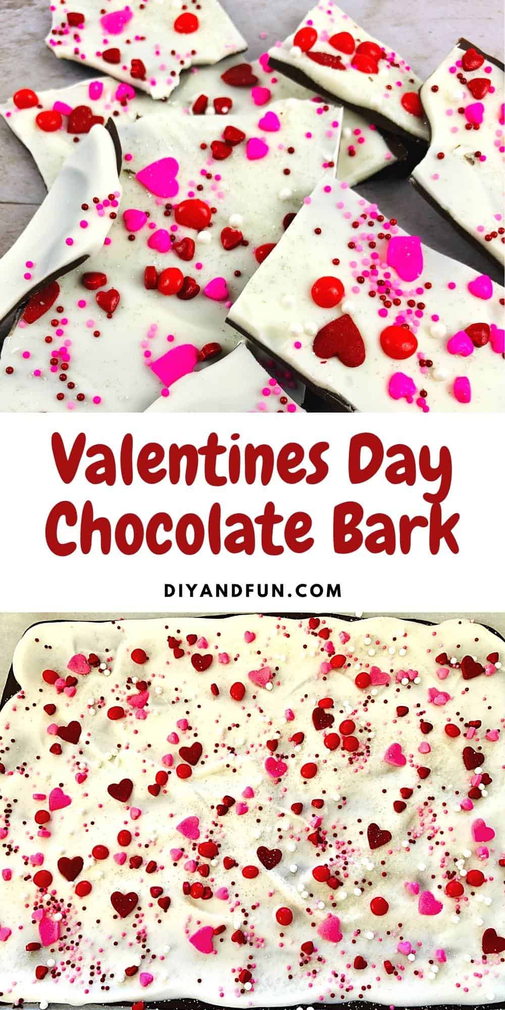 Valentines Day Chocolate Bark, a simple recipe for making a multi layered candy treat with a Valentines day theme.