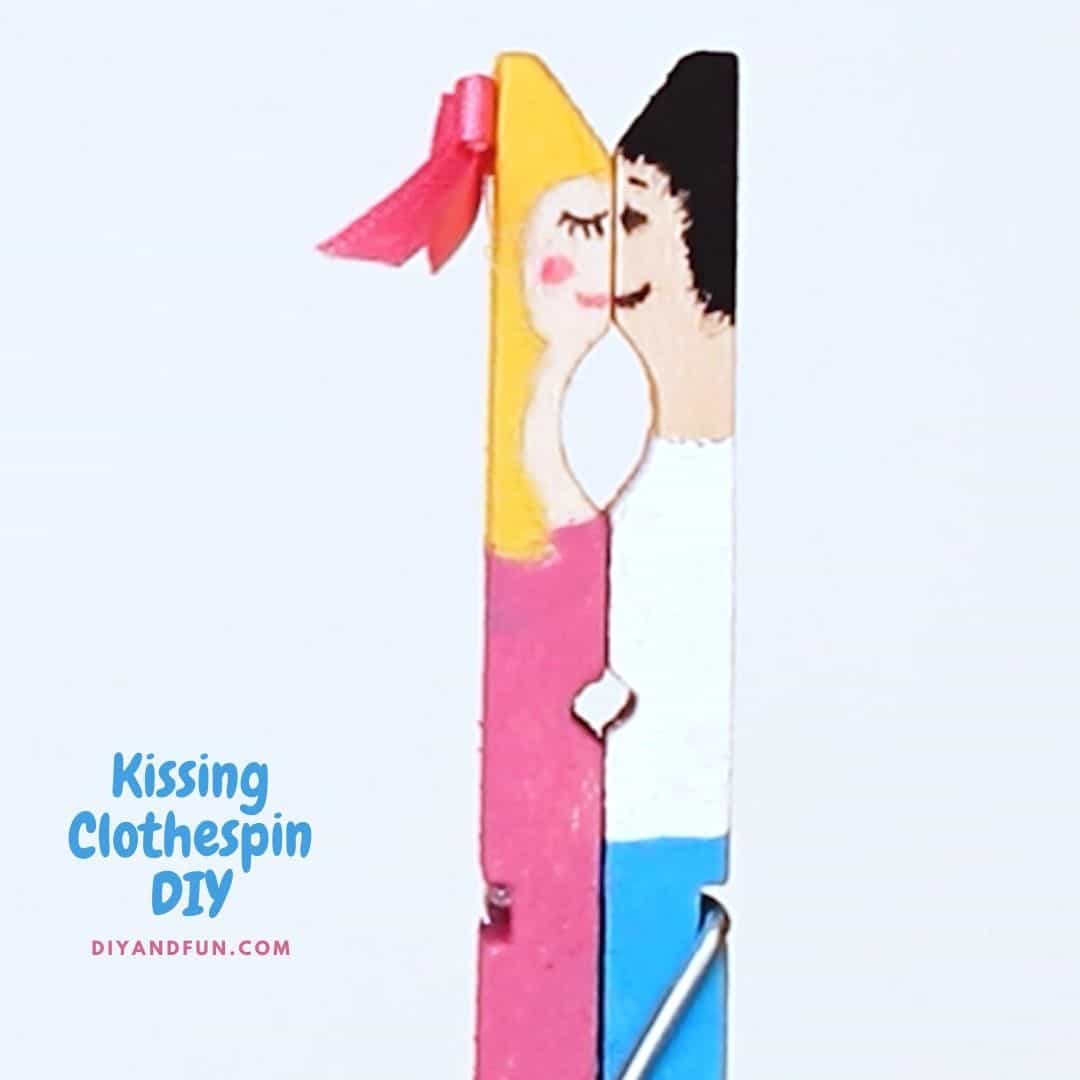 Kissing Clothespin DIY, a simple homemade craft project idea for turning an old fashion clothes pin into a loving couple.