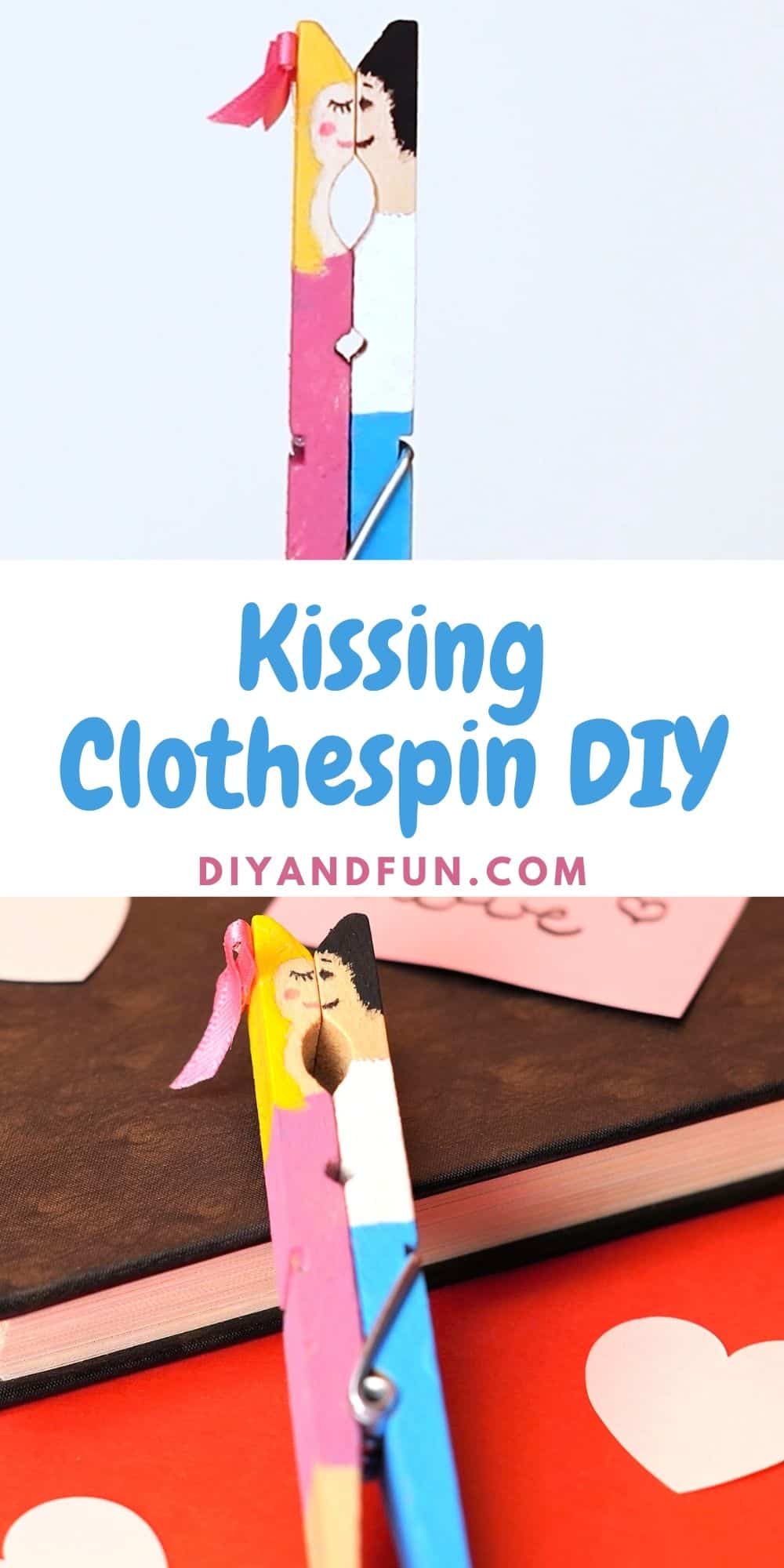Kissing Clothespin DIY, a simple homemade craft project idea for turning an old fashion clothes pin into a loving couple.