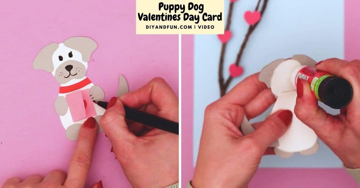 Puppy Dog Valentines Day Card DIY, a simple craft idea for making an adorable homemade card. Video and template.