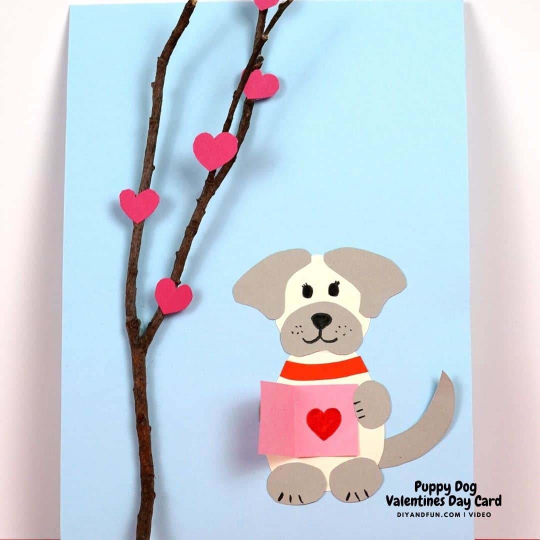 Puppy Dog Valentines Day Card DIY, a simple craft idea for making an adorable homemade card. Video and template.