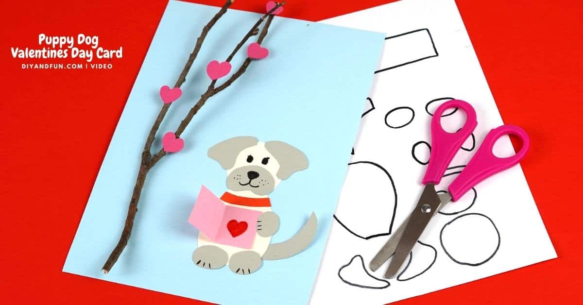 Puppy Dog Valentines Day Card DIY, a simple craft idea for making an adorable homemade card. Video and template.