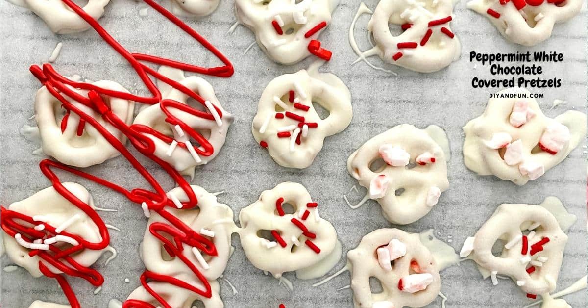 Peppermint White Chocolate Covered Pretzels, a refreshing and tasty snack idea for chocolate covered pretzels. Valentines day, holidays.
