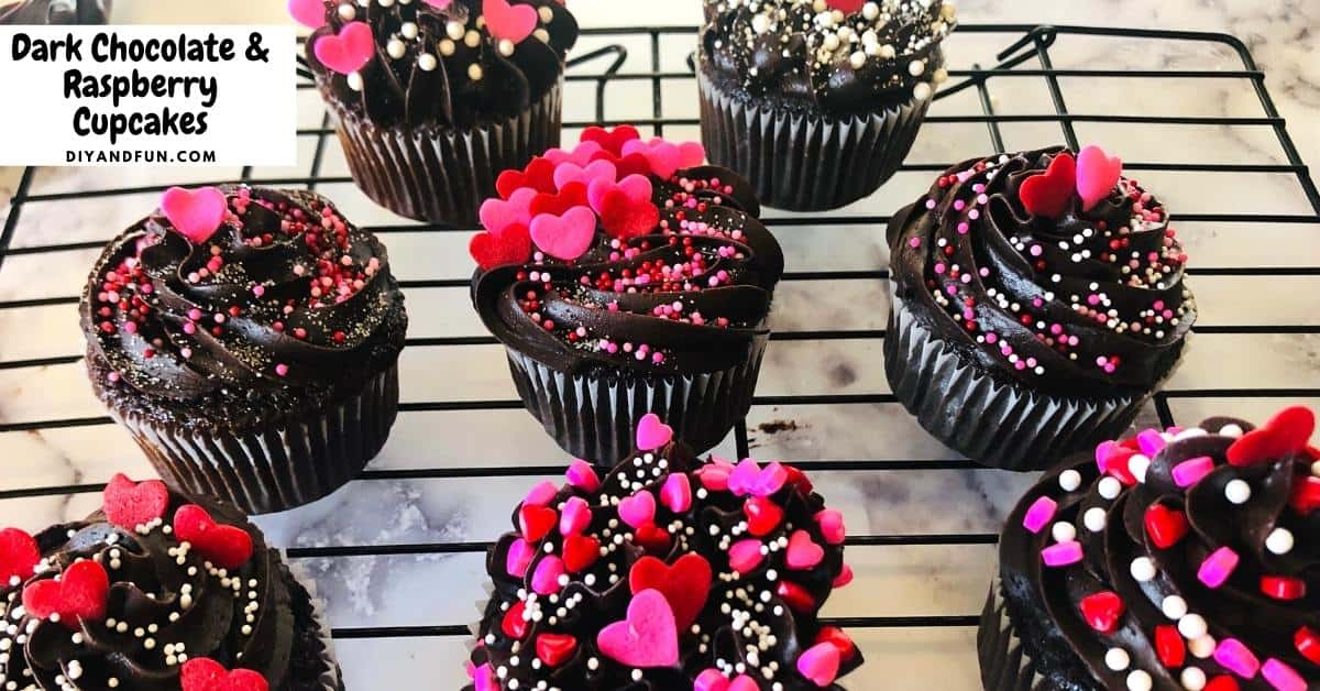 Dark Chocolate Raspberry Filled Cupcakes, A yummy dessert recipe idea featuring dark chocolate cupcakes with a raspberry filling.