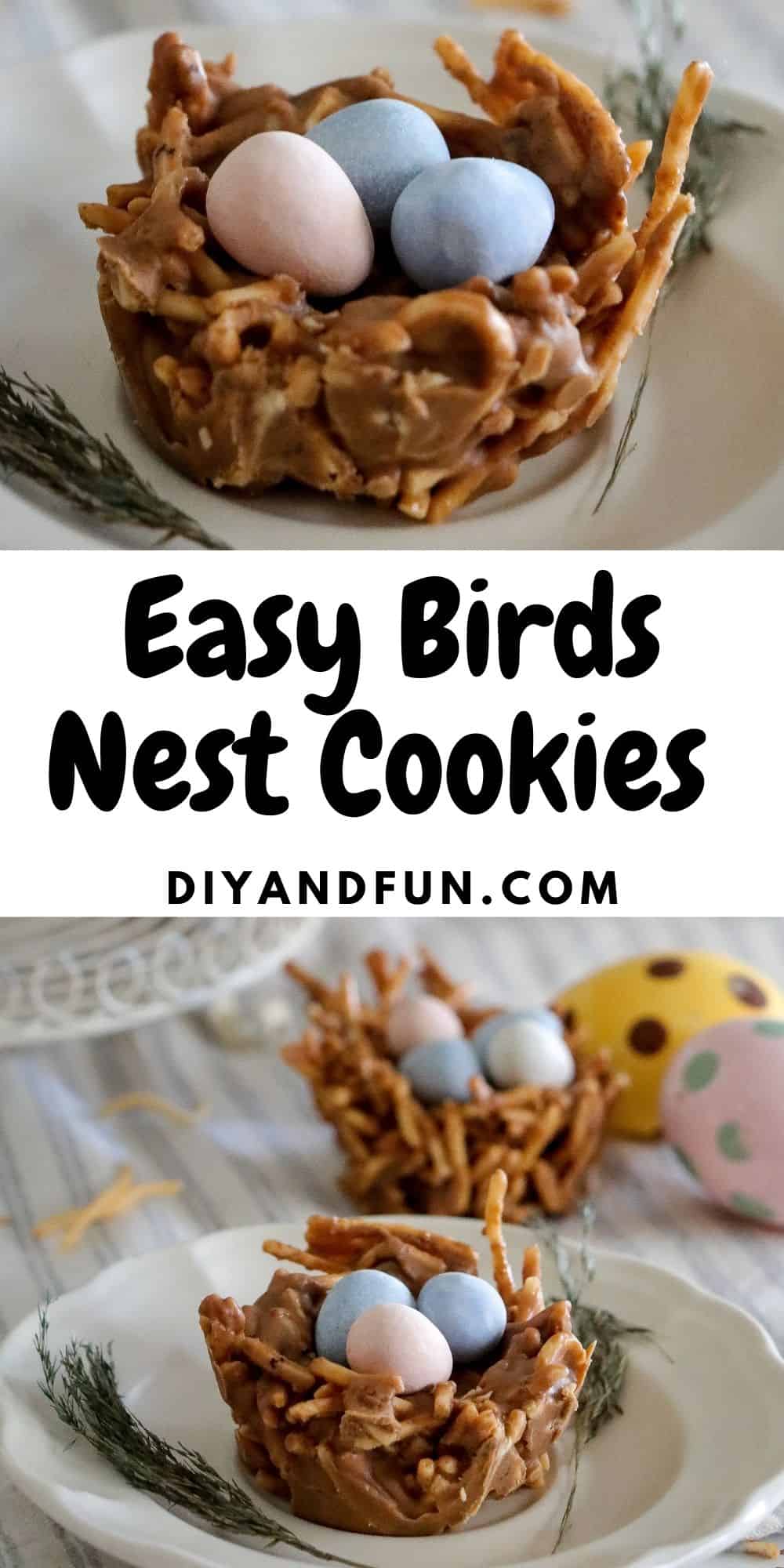 Easy Birds Nest Cookies, a Spring and Easter inspired cookie made with chow mein noodles and formed into a nest shape.