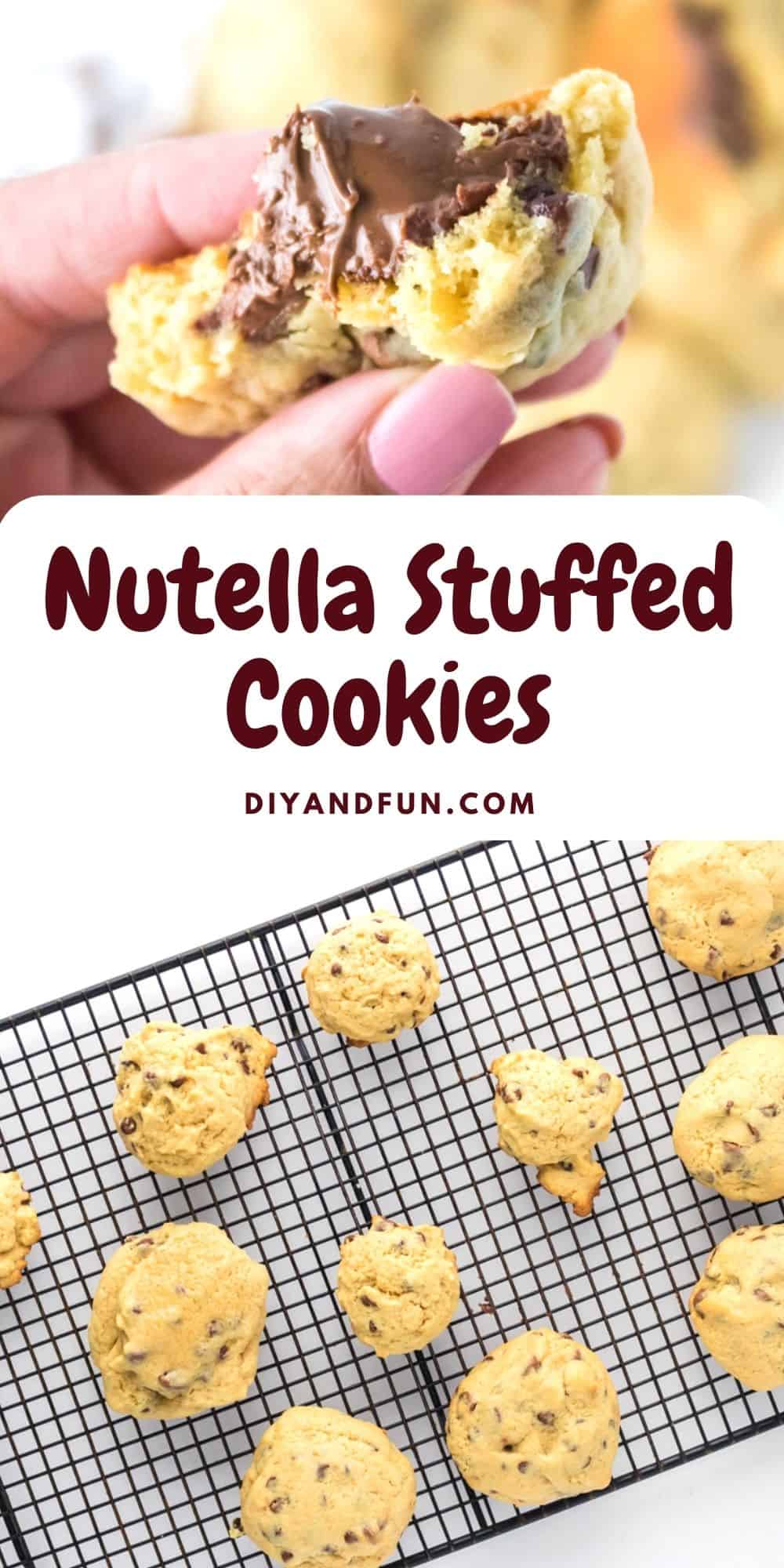 Nutella Stuffed Chocolate Chip Cookies, a delicious dessert or snack recipe featuring hazelnut cocoa filled cookie.