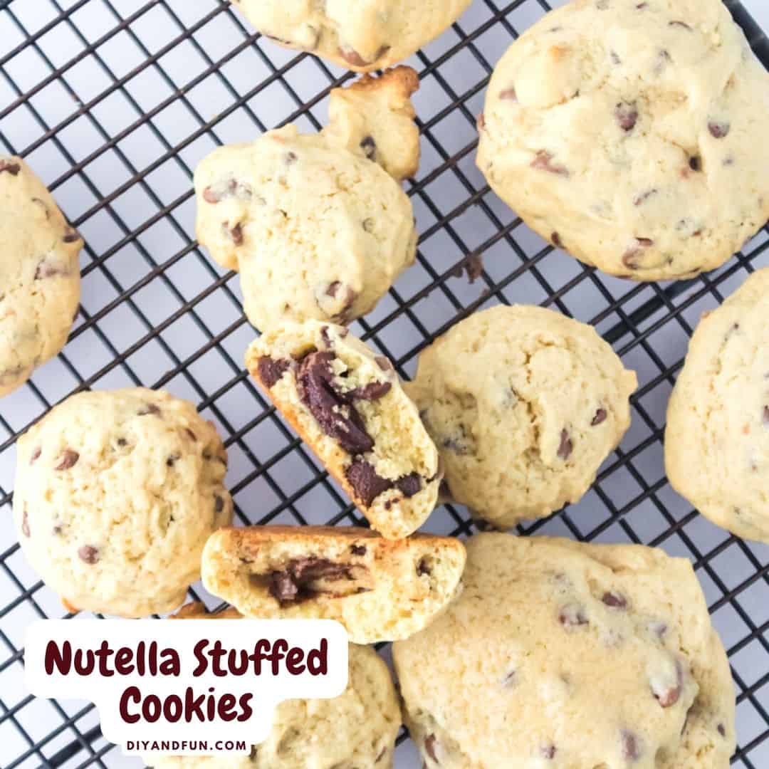 Nutella Stuffed Chocolate Chip Cookies, a delicious dessert or snack recipe featuring hazelnut cocoa filled cookie.