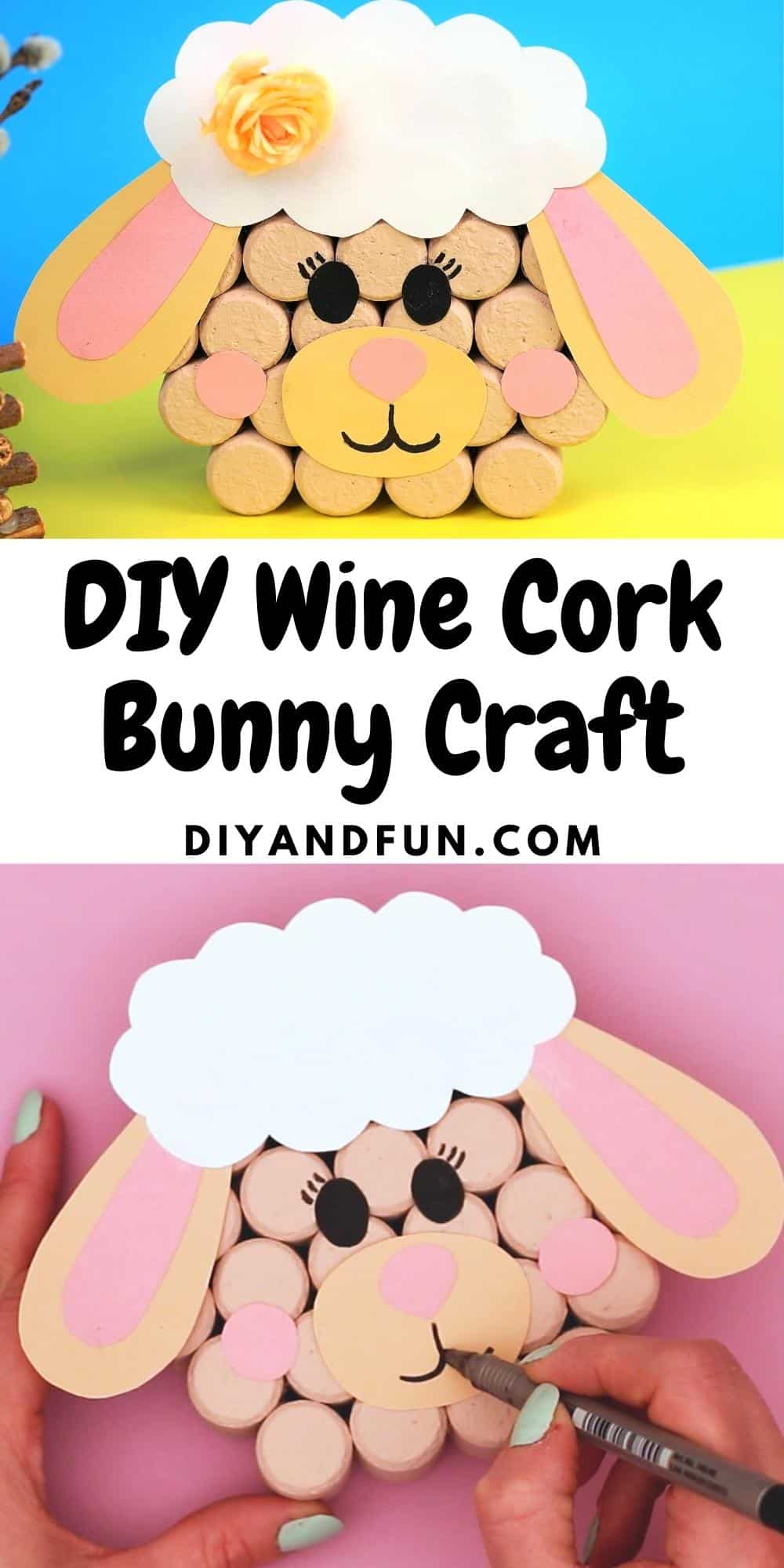 DIY Wine Cork Bunny Craft, Make and adorable Bunny for Spring or Easter using wine corks, a simple project for most ages.