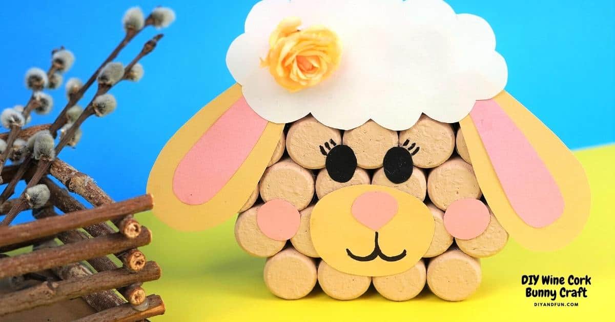 DIY Wine Cork Bunny Craft, Make and adorable Bunny for Spring or Easter using wine corks, a simple project for most ages.