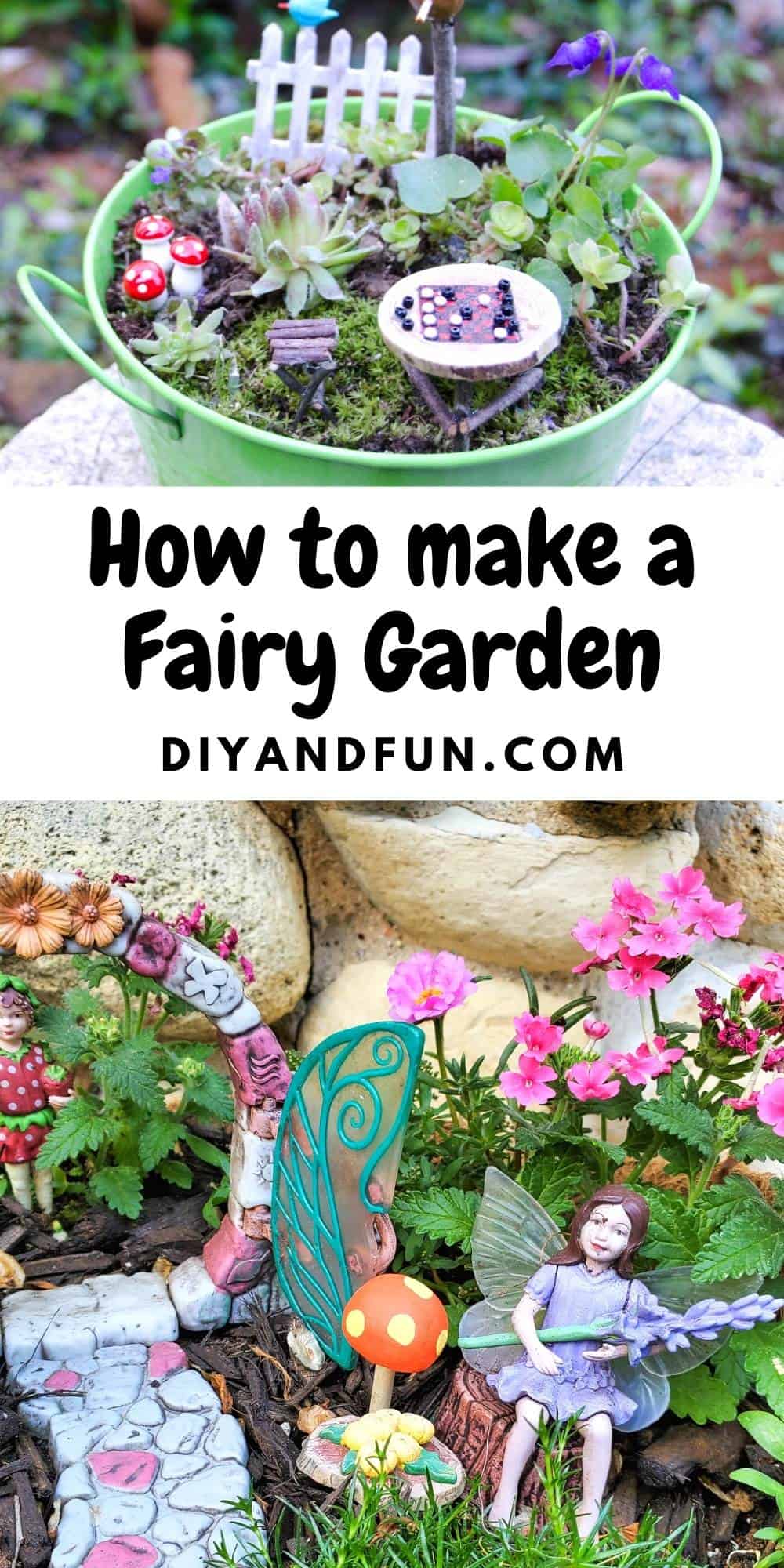 How to make a Fairy Garden, a simple guide for making a whimsical garden indoors or outdoors for anyone including children.