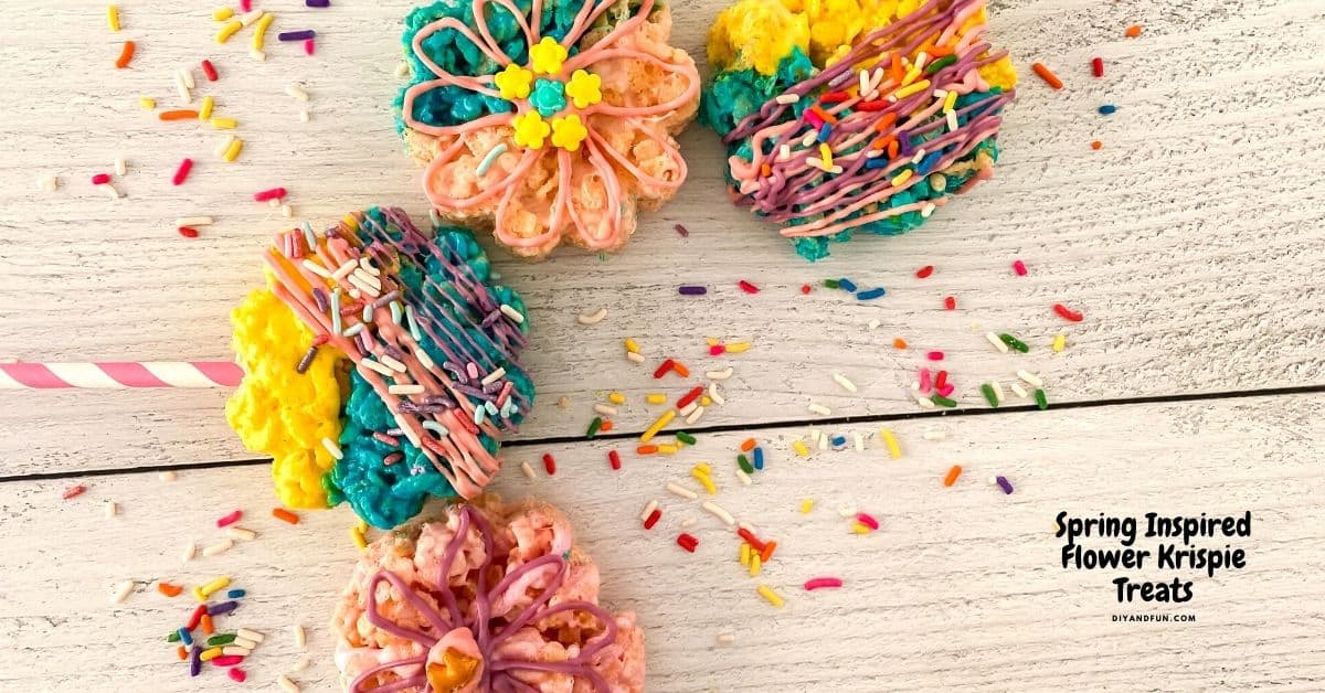 Spring Inspired Krispie Treats, a fun recipe idea for colorful pops made with Rice Krispie Treats that are shaped like flowers .