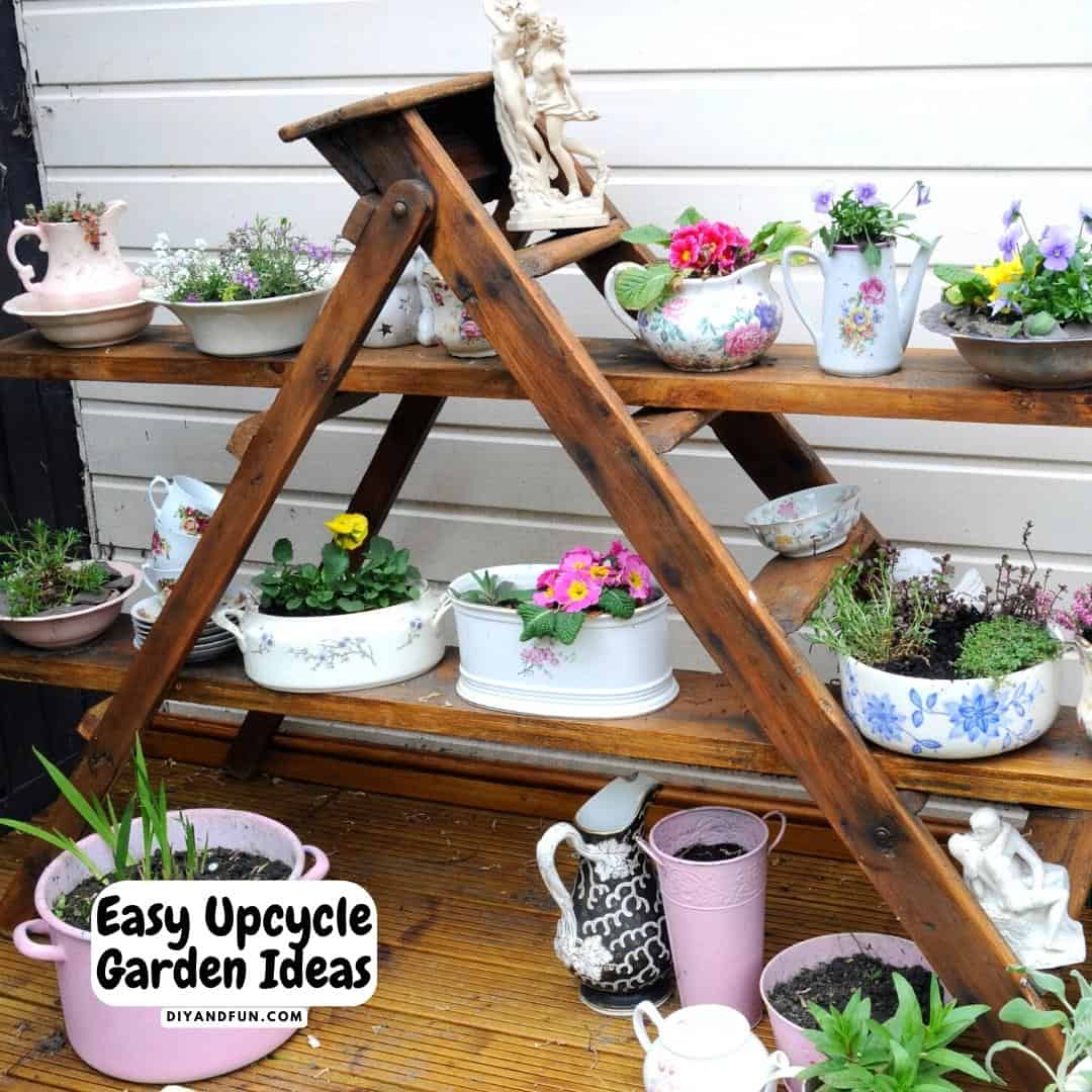 Easy DIY Upcycle Garden Ideas, inspirational ways to turn used, preloved, and common items into fun and beautiful yard décor.