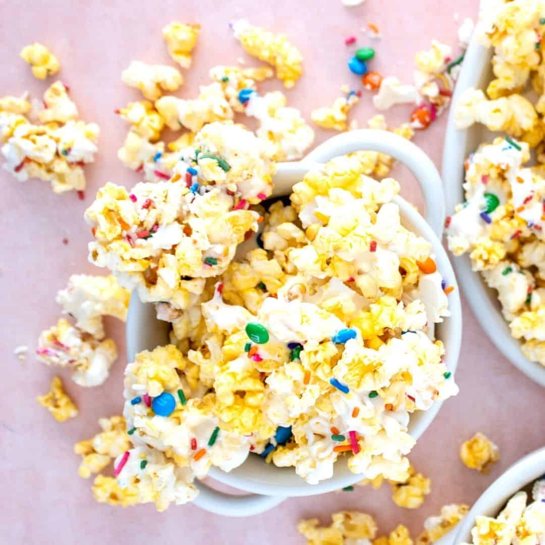 Birthday Cake Popcorn, an easy and tasty dessert or snack recipe made with popcorn and birthday cake topping