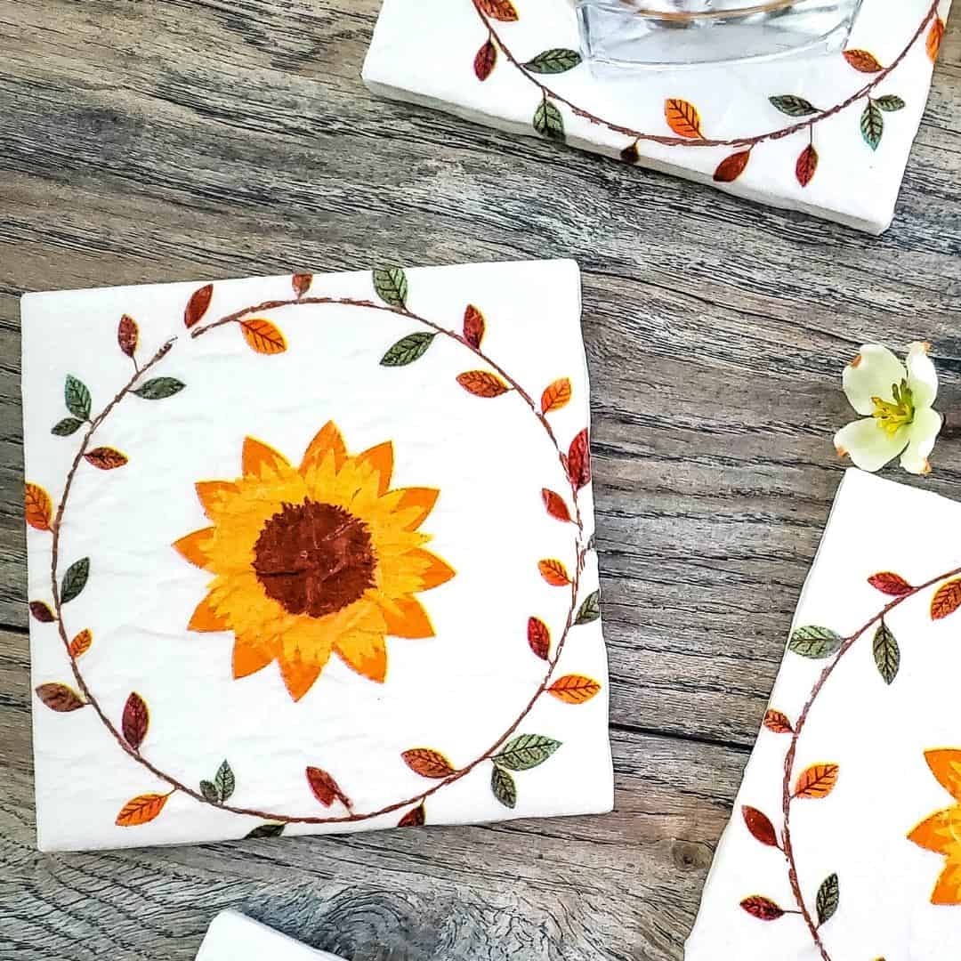 DIY Decoupage Coaster Project, a simple project for turning a napkin and ceramic tile into a handy drink coaster. Most ages.