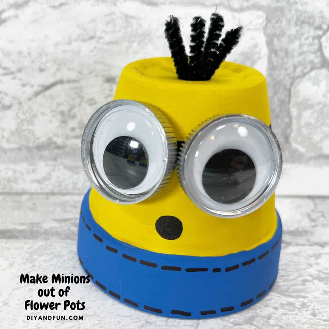 Make Minions out of Flower Pots, a simple diy craft project idea for most ages for turning a terracotta pot into a minion character.