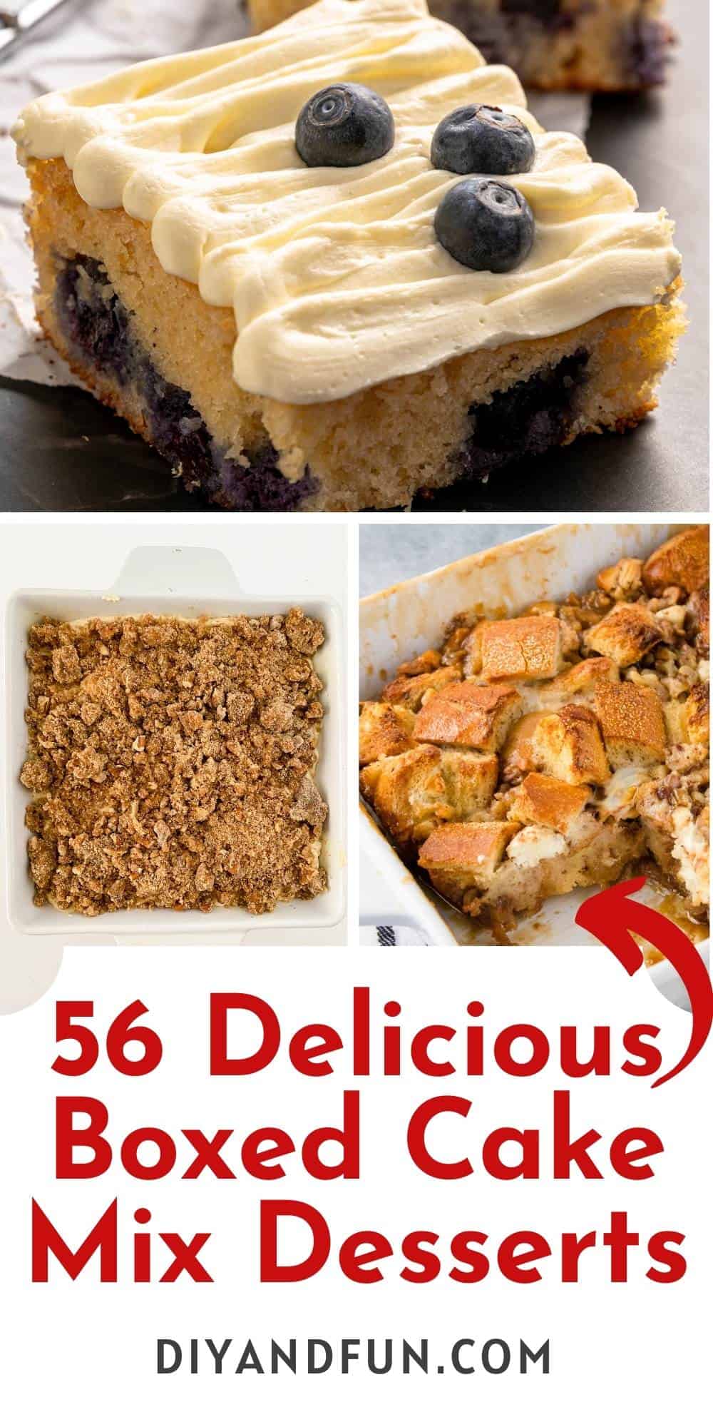 56 Delicious Boxed Cake Mix Desserts, a listing of freshly baked recipes made with cake mix. Includes many fall and keto recipe ideas.