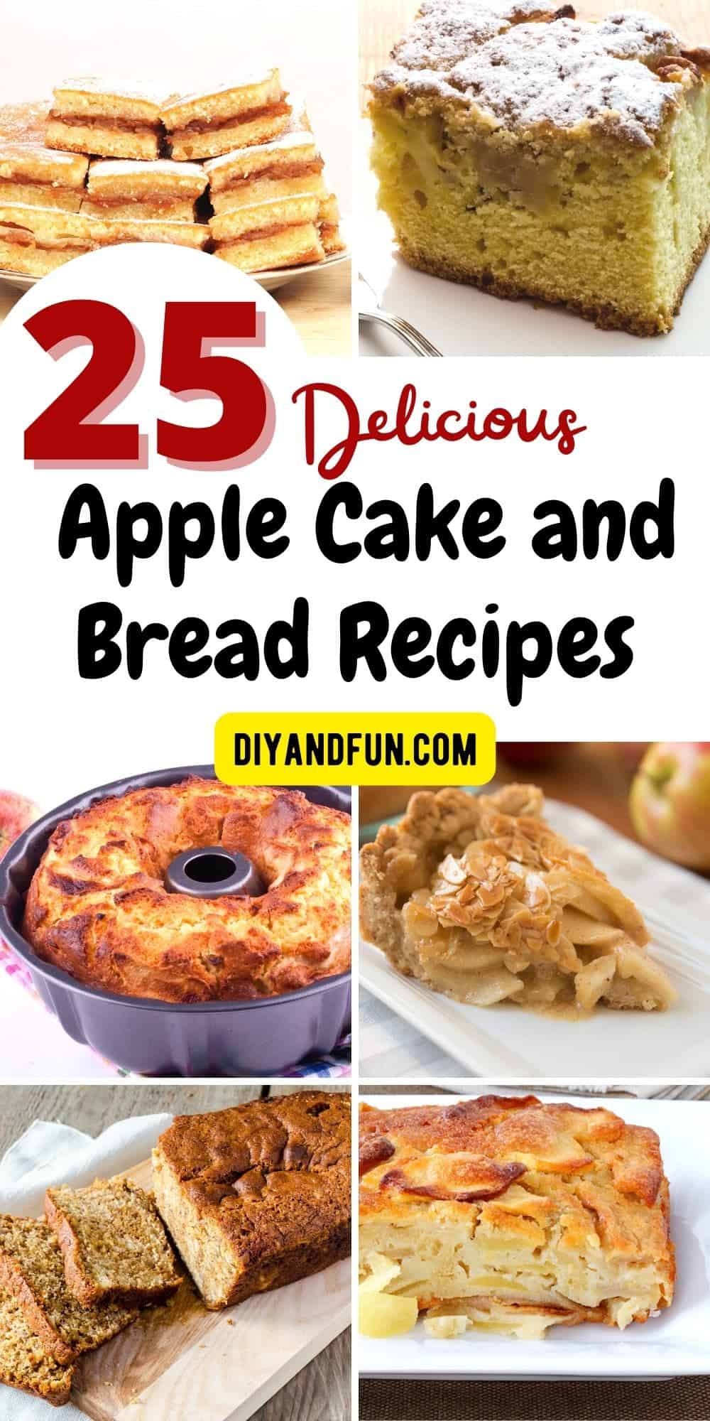 25 Delicious Apple Cake and Bread Recipes, tasty recipes including sugar free, Mediterranean diet, and cheesecakes.