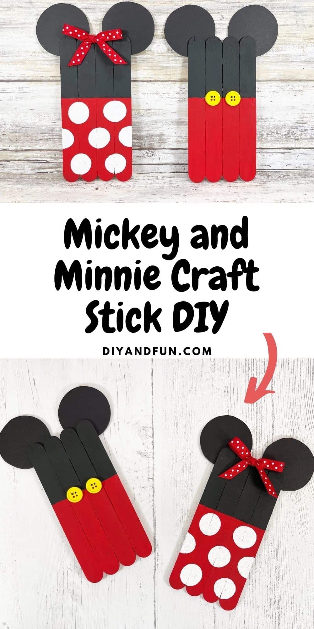 Micky and Minnie Craft Stick DIY, a fun do it yourself craft idea suitable for most ages made with dollar store materials.