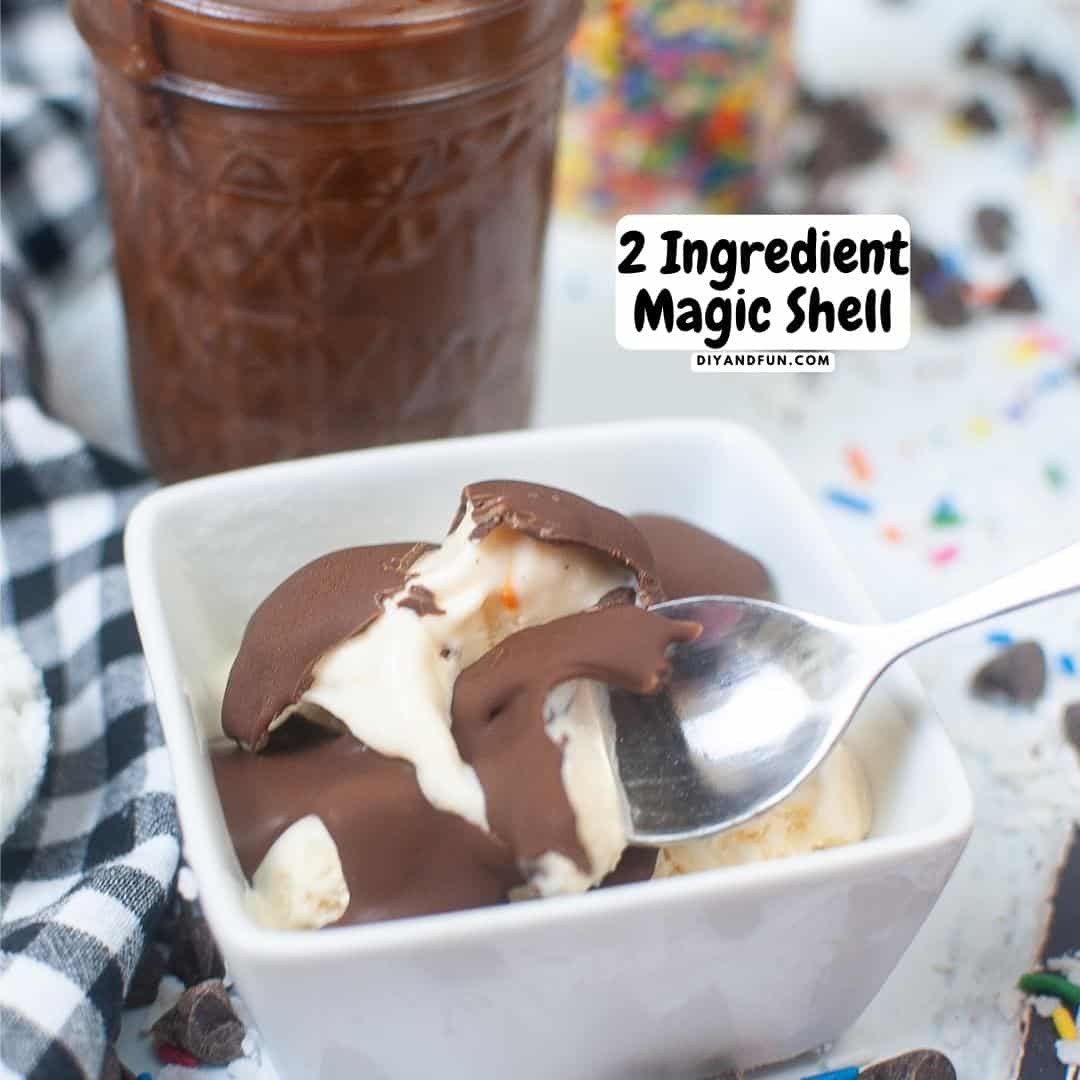 2 Ingredient Chocolate Magic Shell, a simple recipe for making a chocolate topping that quickly hardens. Includes sugar free option.