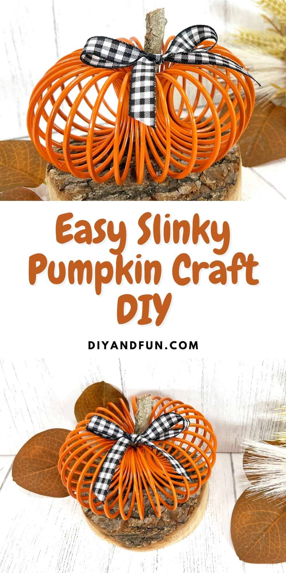 Easy Slinky Pumpkin Craft DIY, a simple Fall Halloween  décor idea for turning a spring toy into a pumpkin. Dollar store materials.