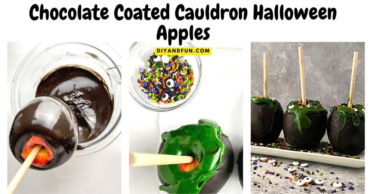 Chocolate Coated Cauldron Halloween Apples, a simple and delicious idea for making candy apple treats with a Halloween theme.