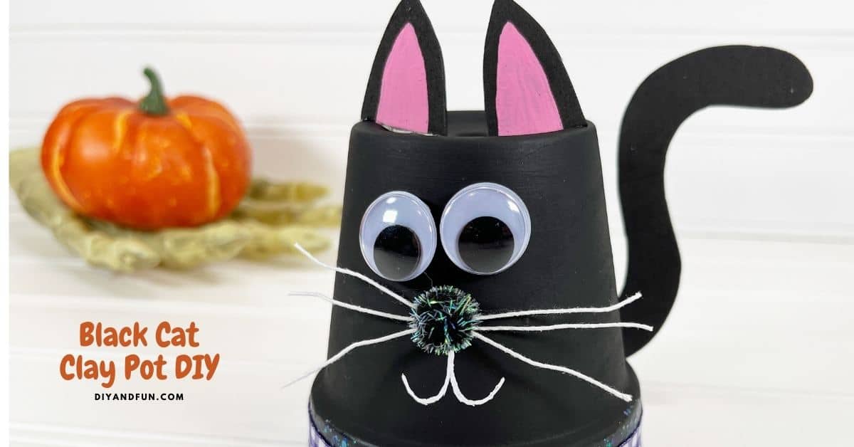 Black Cat Clay Pot Craft DIY, inspired by Hocus Pocus, this Halloween season craft is easy to make with mostly dollar store materials.