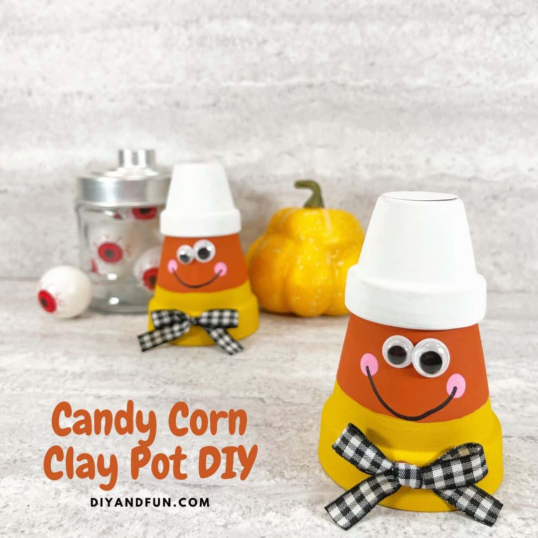 Candy Corn Clay Pot DIY, a simple craft idea for turning a dollar store clay pot into a cute pieces of candy corn. Most ages.