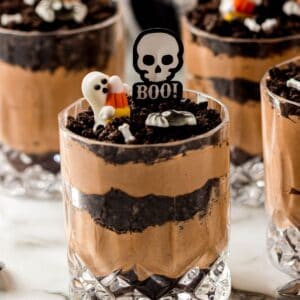 Chocolate Halloween Dirt Cups Dessert