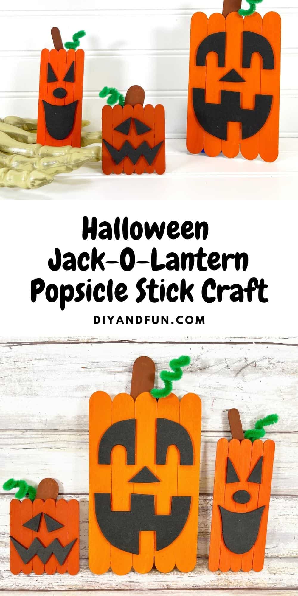 Halloween Jack O Lantern Popsicle Stick Craft, a simple do it yourself idea for making a fall pumpkin using craft sticks. Most ages.
