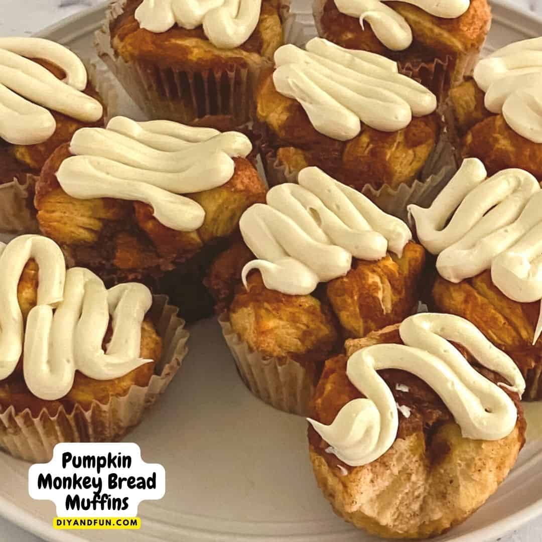 Easy Pumpkin Monkey Bread Muffins, a simple and delicious baked and frosted recipe using flaky biscuit dough.