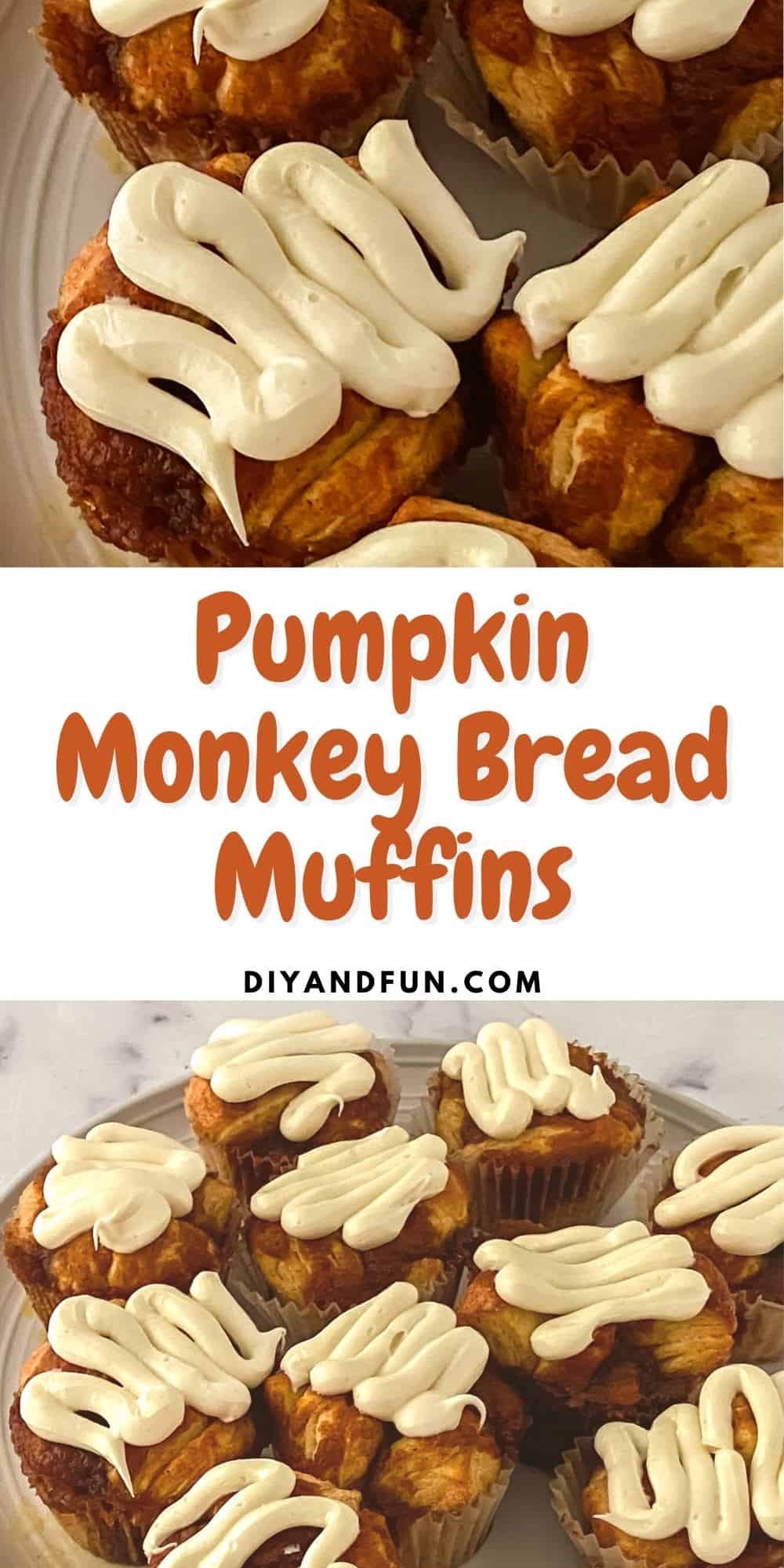 Easy Pumpkin Monkey Bread Muffins, a simple and delicious baked and frosted recipe using flaky biscuit dough.