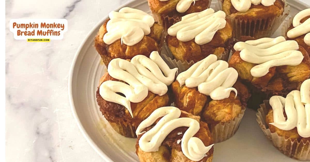 Easy Pumpkin Monkey Bread Muffins, a simple and delicious baked and frosted recipe using flaky biscuit dough.