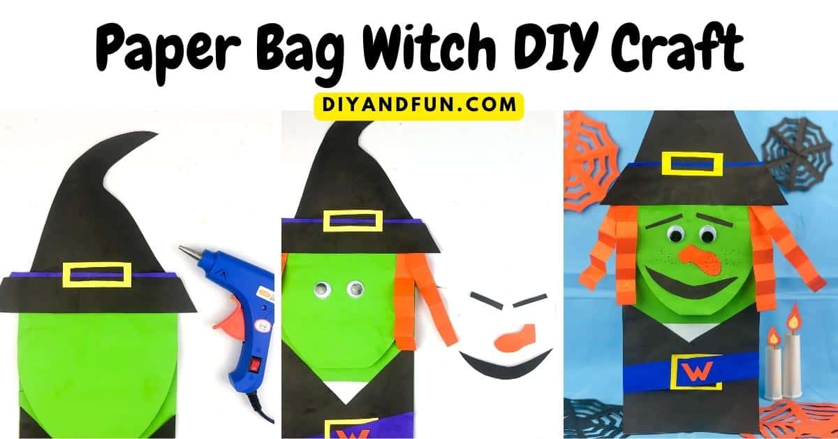 Paper Bag Witch DIY Craft, a simple project for most ages, includes free download. Turn a lunch bag into a Halloween witch.
