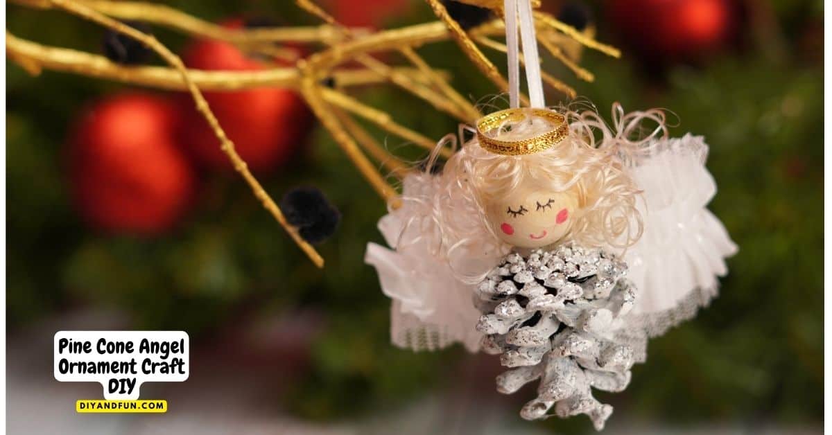 Pine Cone Angel Ornament Craft DIY, a simple holiday or Christmas craft idea for turning a pine cone into an angel