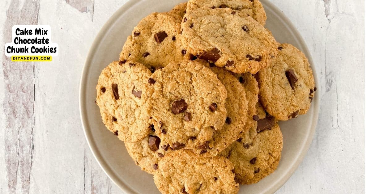 Easy Cake Mix Chocolate Chunk Cookies, a simple dessert or snack recipe for tasty cookies made with cake mix.