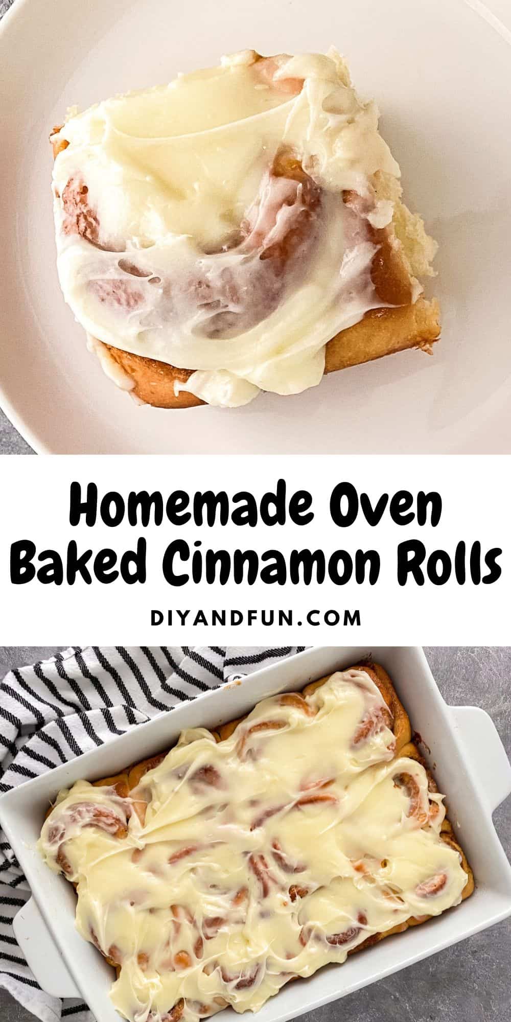 Homemade Oven Baked Cinnamon Rolls, a quick and simple breakfast or brunch idea for a crowd. Decadent, gooey, and sweet!