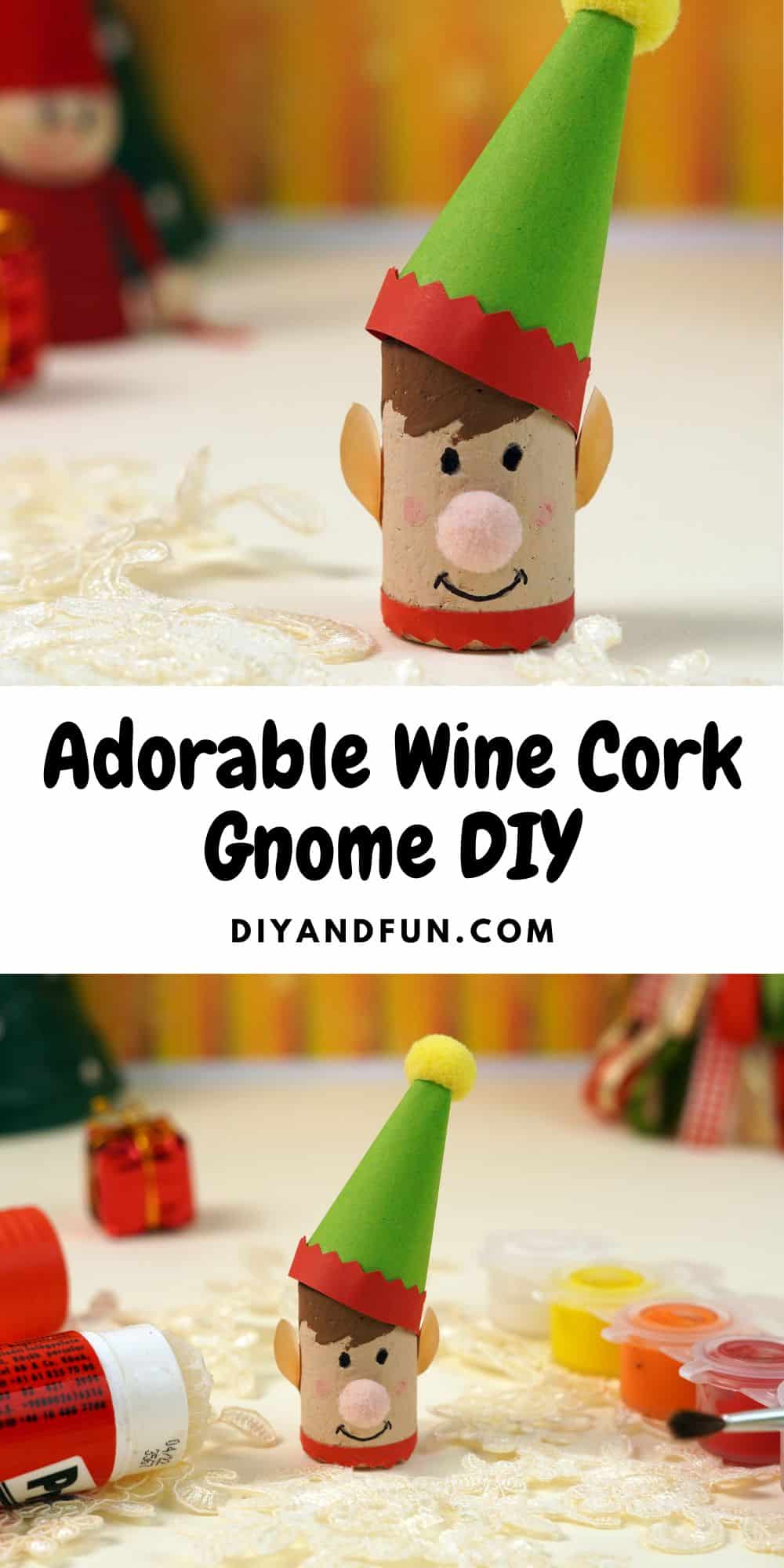 Adorable Wine Cork Gnome Craft DIY,  a simple Holiday season craft idea for turning a wine cork into a gnome. Most ages, Dollar Store.