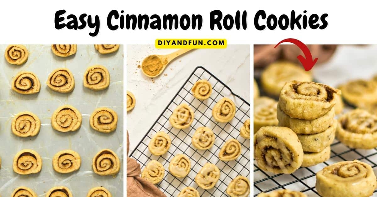 Easy Cinnamon Roll Cookies, a delicious dessert or snack recipe for rolled cinnamon filled sugar cookies topped with icing.