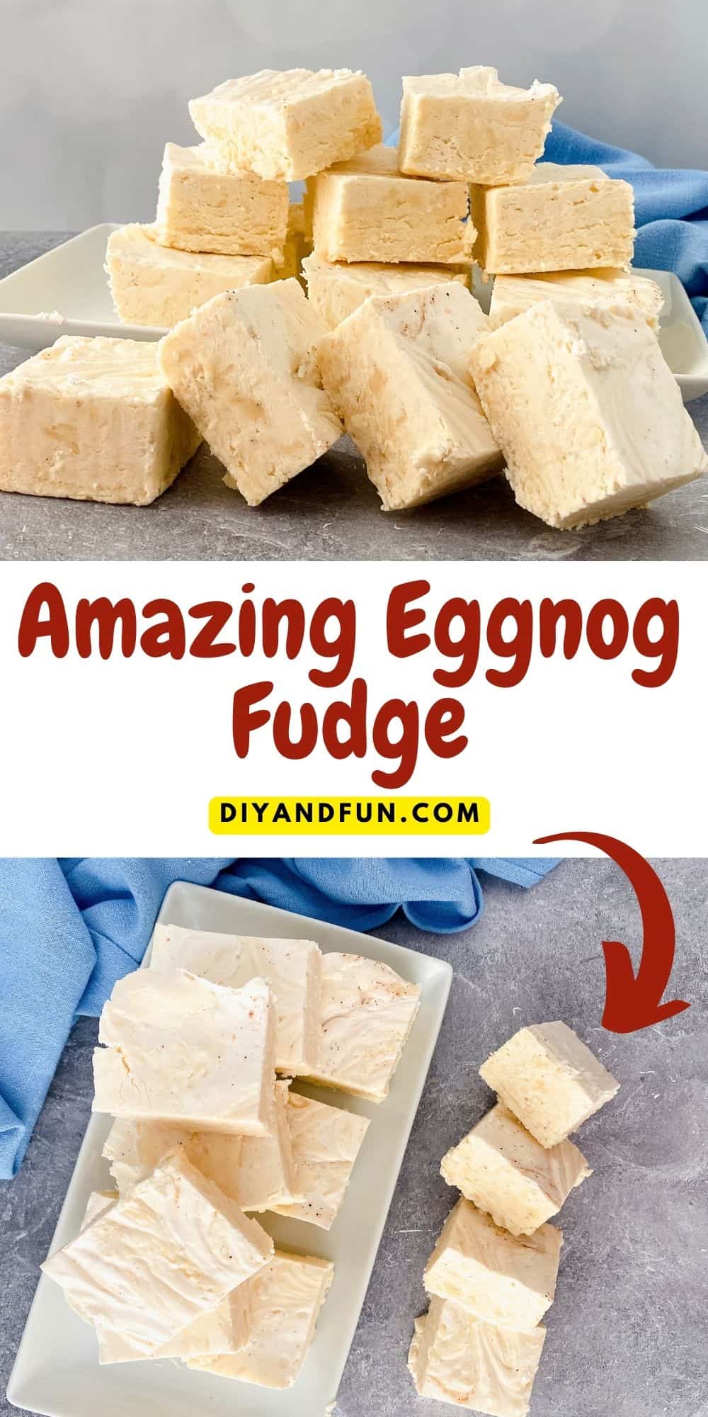 Best Creamy Eggnog Fudge Recipe, a simple and delicious Christmas holiday sweet treat dessert idea that tastes amazing too!