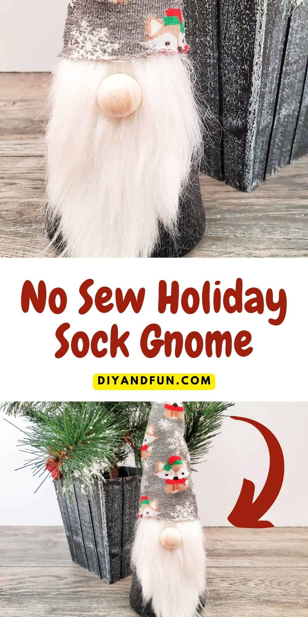 No Sew Holiday Sock Gnome, a simple homemade craft diy Christmas holiday project. Most ages, Dollar Store materials. 