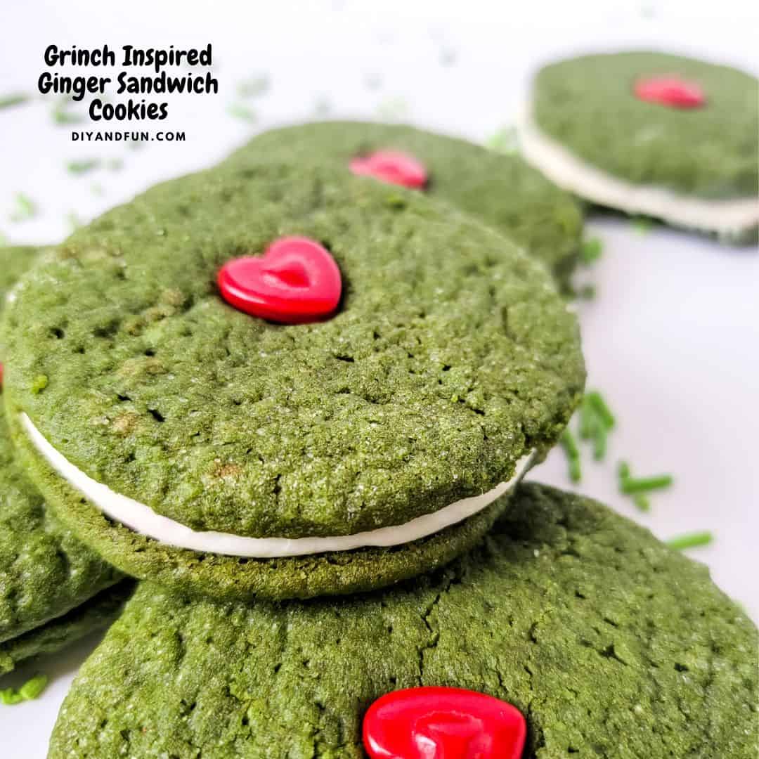 Grinch Inspired Ginger Sandwich Cookies,  these delicious dessert or snack cookies are flavored with ginger and cinnamon.